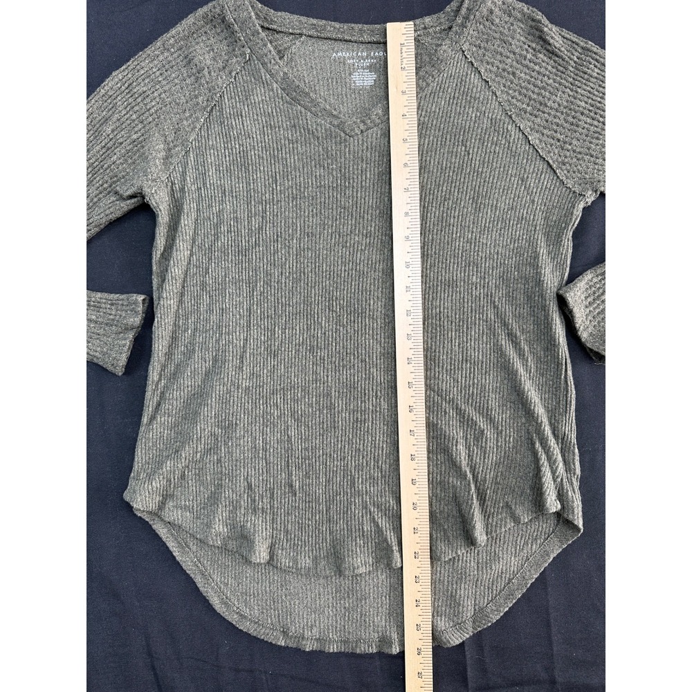 American Eagle Soft Sexy Plush Ribbed V-Neck Long Sleeve Top Olive Green Small - Picture 5 of 5